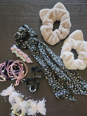 Plush Beige Cat Ear Hair Scrunchie Soft Fuzzy Accessory